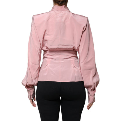 Dolce & Gabbana Pink Cotton Long Sleeves Collared Blouse Top