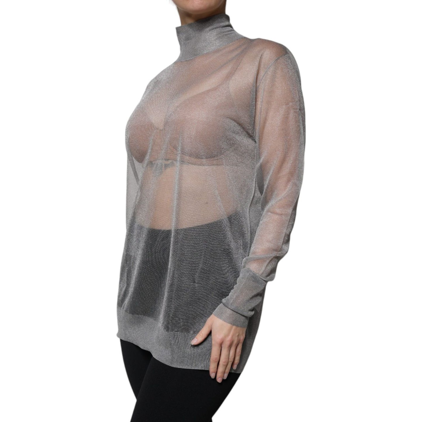 Dolce & Gabbana Grey Mesh Turtleneck Long Sleeve Blouse Top TSH86839-42