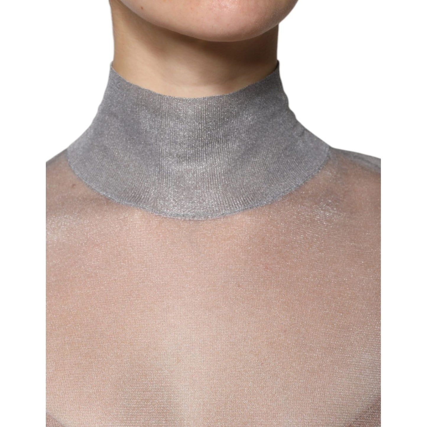 Dolce & Gabbana Grey Mesh Turtleneck Long Sleeve Blouse Top TSH86839-42