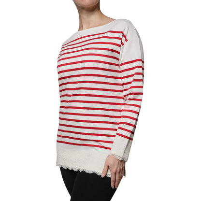 Dolce & Gabbana White Red Stripes Cotton Long Sleeves Top