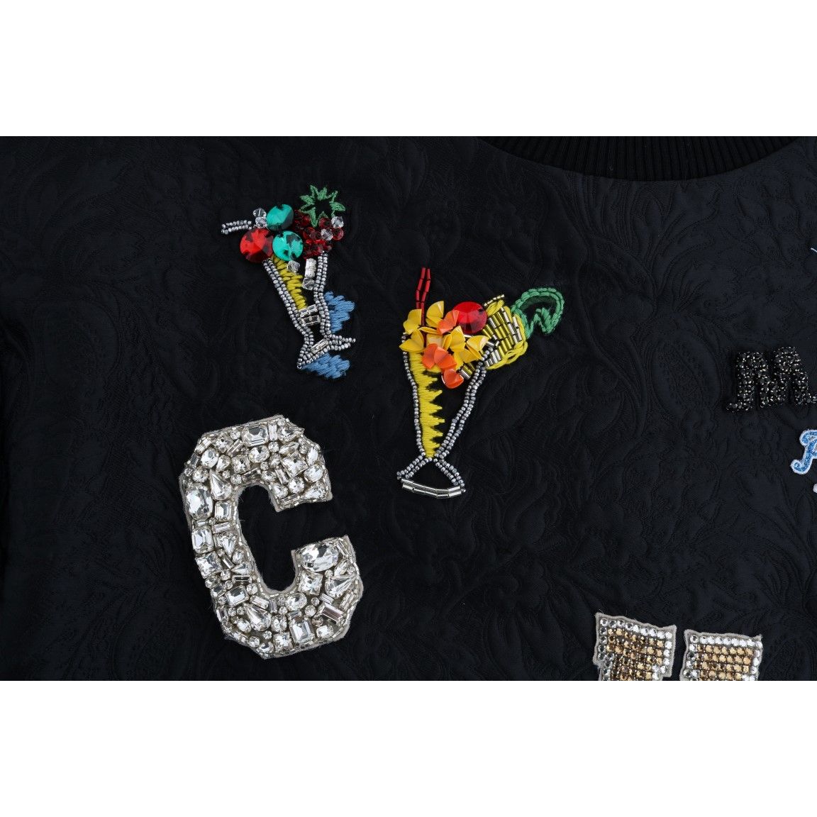 Dolce & Gabbana Black Brocade Cocktail Crystal Sweater