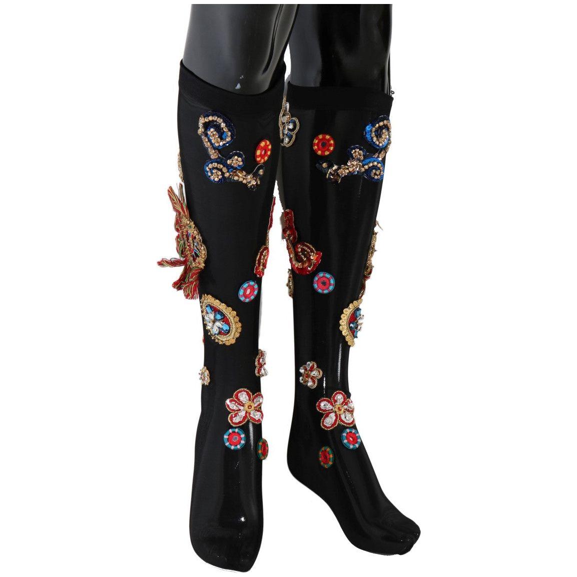 Dolce & Gabbana Black Stretch Carretto Crystal Socks
