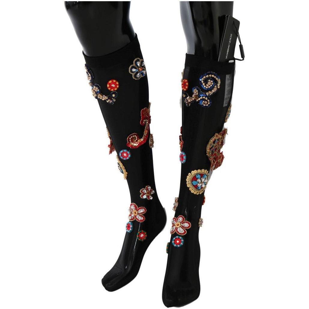 Dolce & Gabbana Black Stretch Carretto Crystal Socks