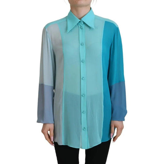 Dolce & Gabbana Blue Collar Long Sleeve Blouse Silk Top TSH83197-40