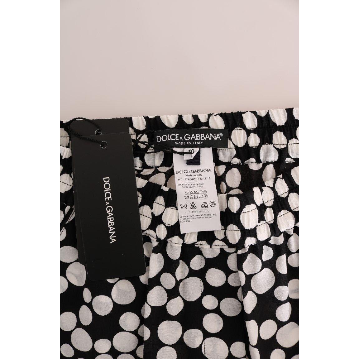 Dolce & Gabbana Black White Polka Dottes Silk Pants