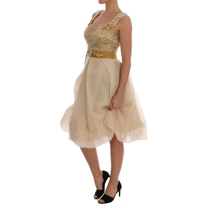 Dolce & Gabbana Gold Silk Crystal Embellished Dress