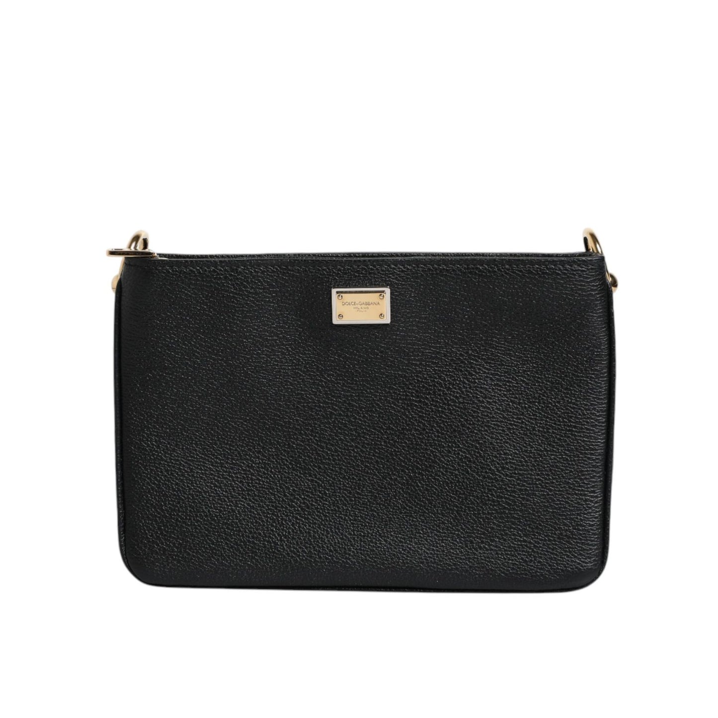 Dolce & Gabbana Black Grain Leather Logo Plaque Clutch Bag