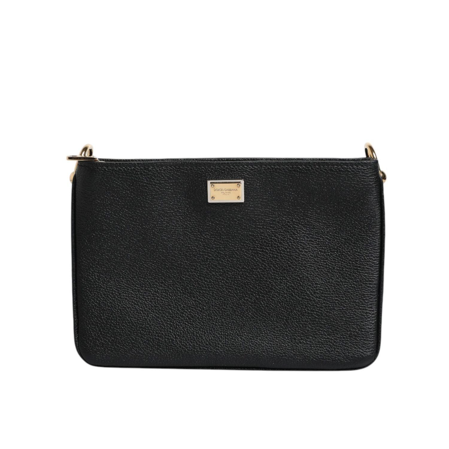 Dolce & Gabbana Black Grain Leather Logo Plaque Clutch Bag