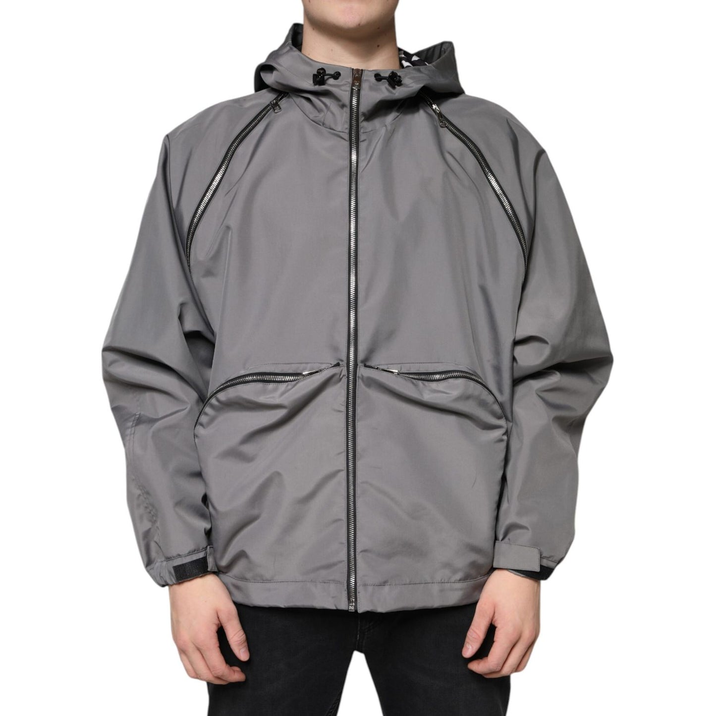 Dolce & Gabbana Gray Polyester Hooded Men Full Zip Jacket