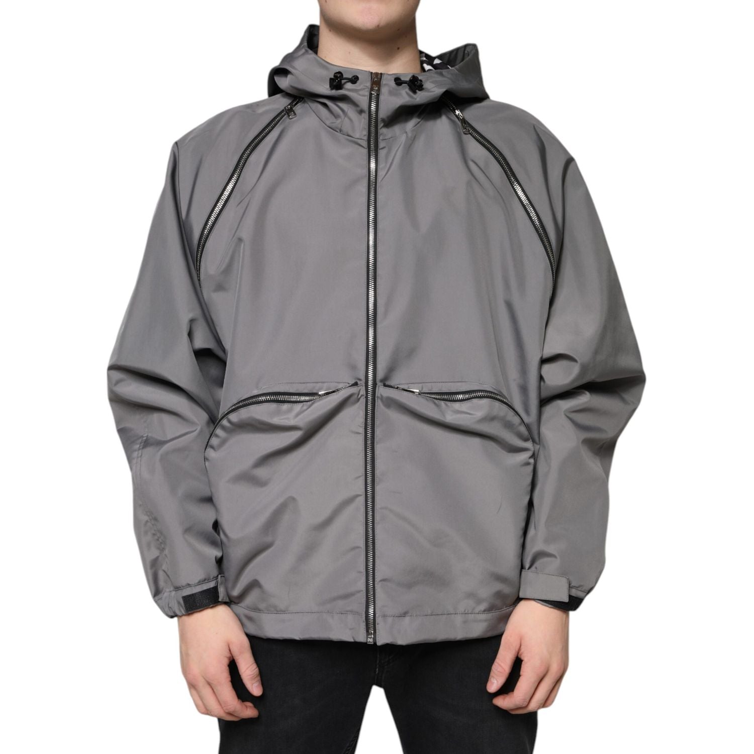 Dolce & Gabbana Gray Polyester Hooded Men Full Zip Jacket