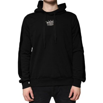 Dolce & Gabbana Black Crown Cotton Hooded Sweatshirt Sweater