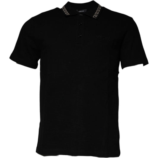 Versace Black Viscose Collared Polo Short Sleeves T-shirt TSH87194-48
