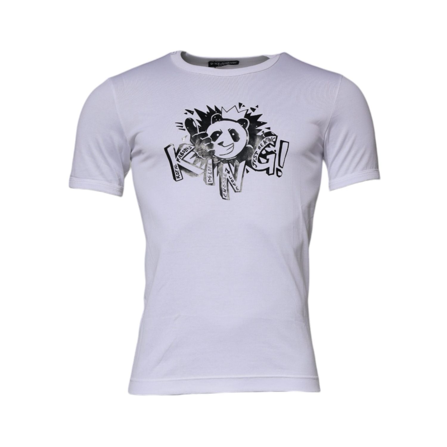 Dolce & Gabbana White Panda King Cotton Crew Neck T-shirt
