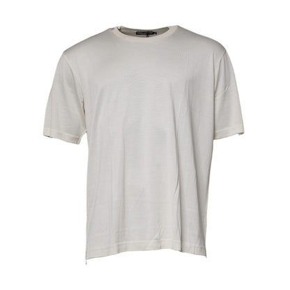 Dolce & Gabbana Off White Silk CrewNeck Short Sleeve T-shirt