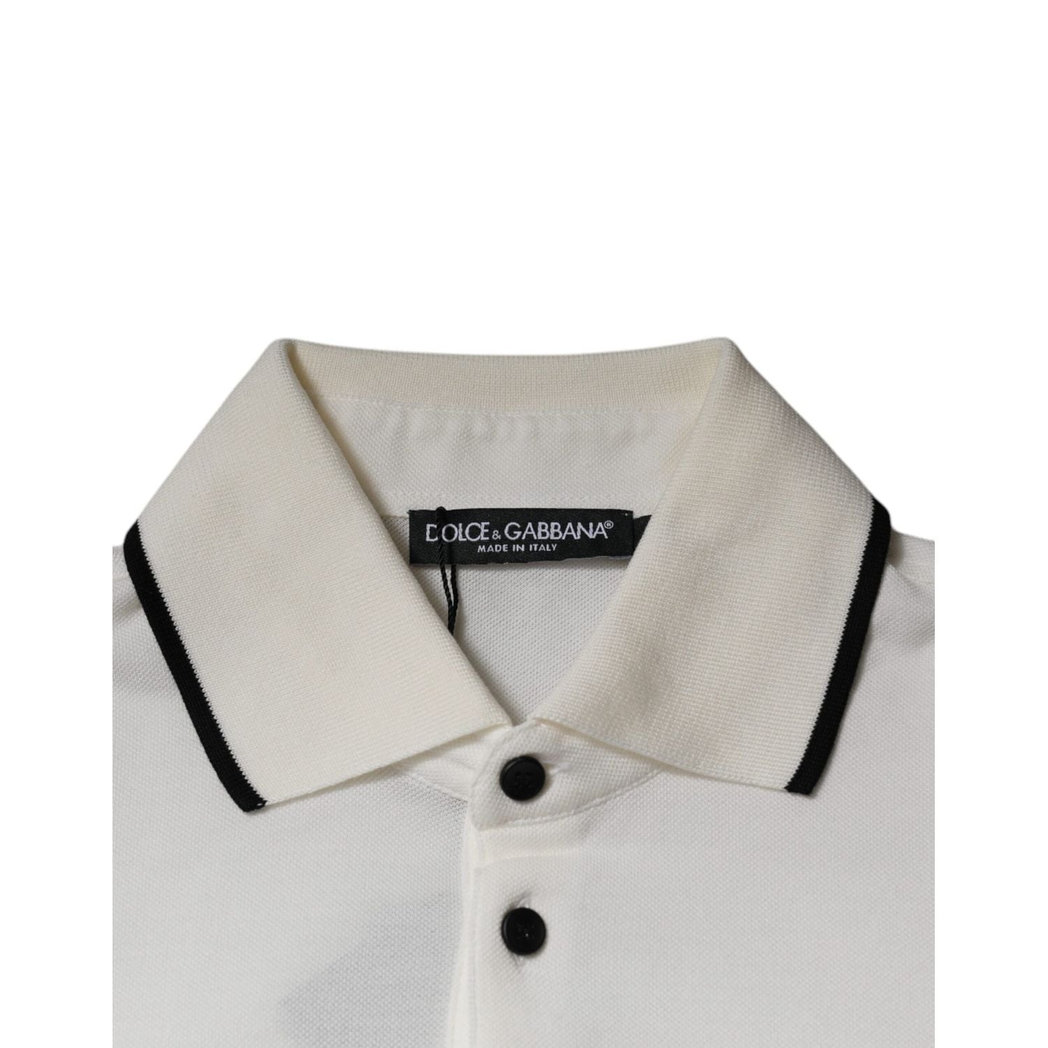Dolce & Gabbana Off White Crown Cotton Collared Polo T-shirt