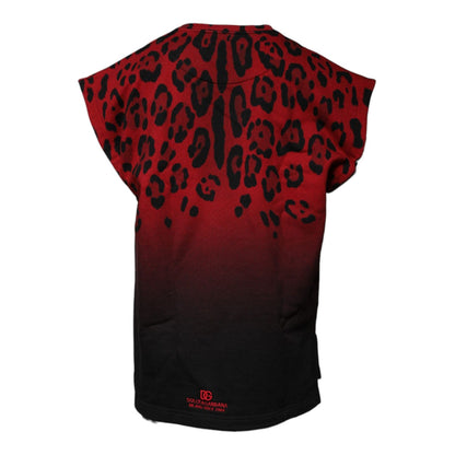 Dolce & Gabbana Red Leopard Print Cotton Sleeveless T-shirt