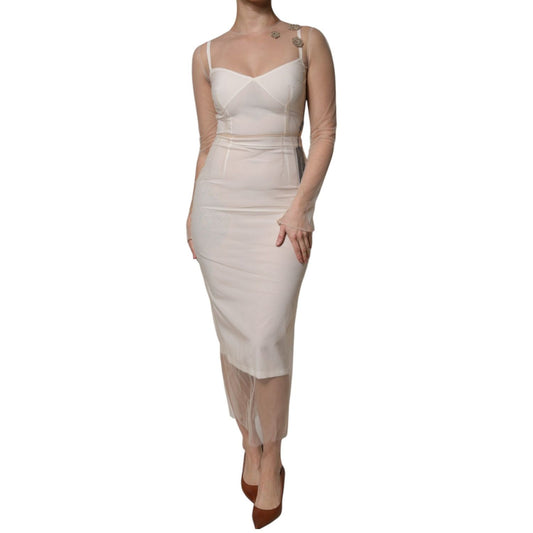 Dolce & Gabbana White Sheer Tulle Bustier Bodycon Midi Dress DR281231-40
