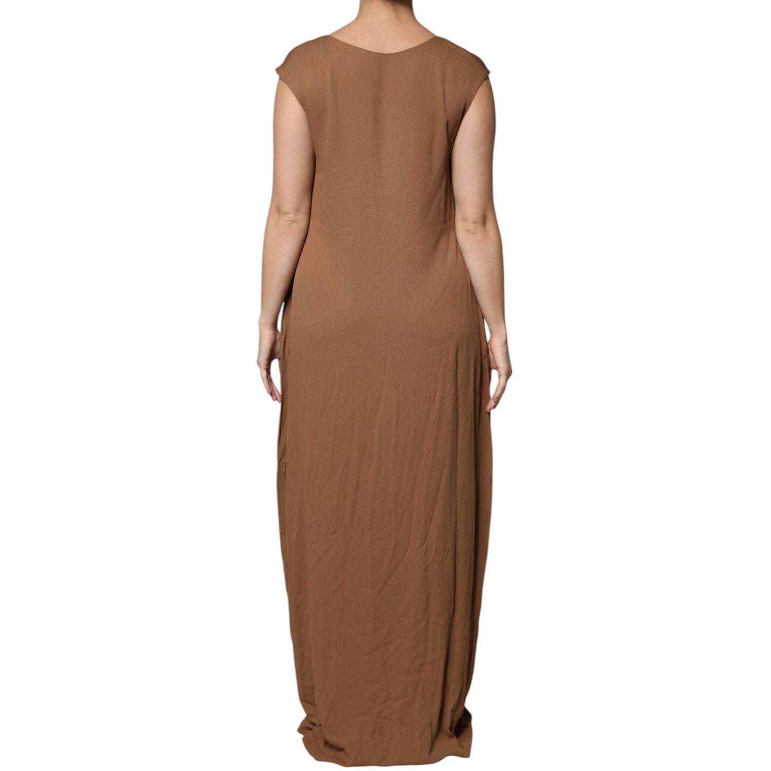 Fabiana Filippi Brown Sleeveless Deep V-neck A-line Long Maxi Dress