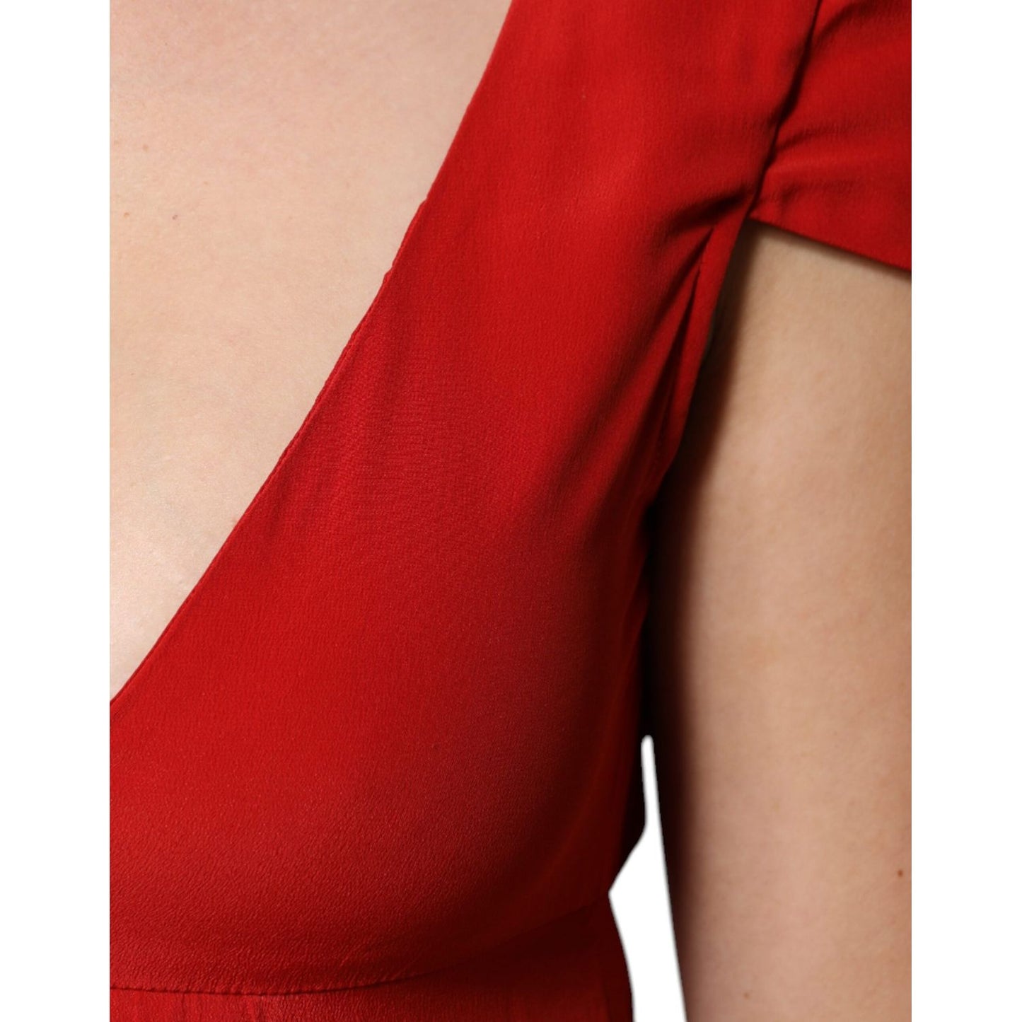 Dondup Red Acetate Short Sleeves Plunging Neckline Maxi Dress DR281430-42