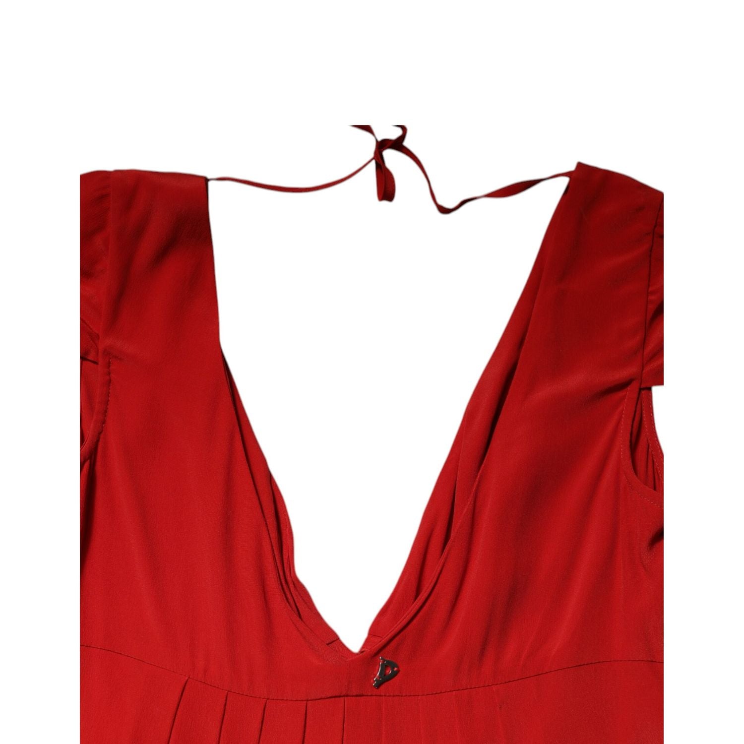 Dondup Red Acetate Short Sleeves Plunging Neckline Maxi Dress