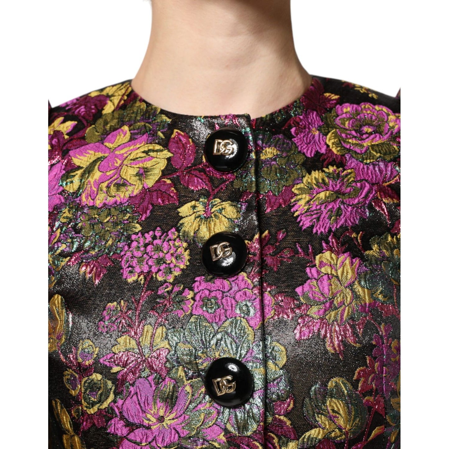Dolce & Gabbana Multicolor Floral Jacquard Cropped Jacket