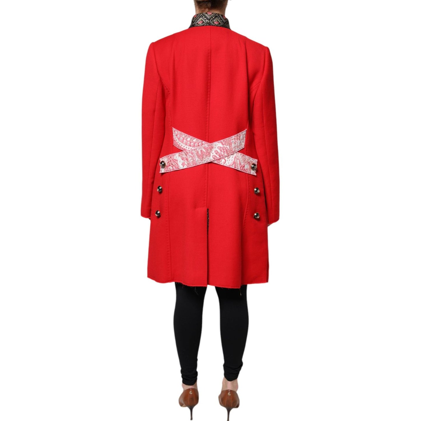 Dolce & Gabbana Red Jacquard Wool Women Trenchcoat Jacket
