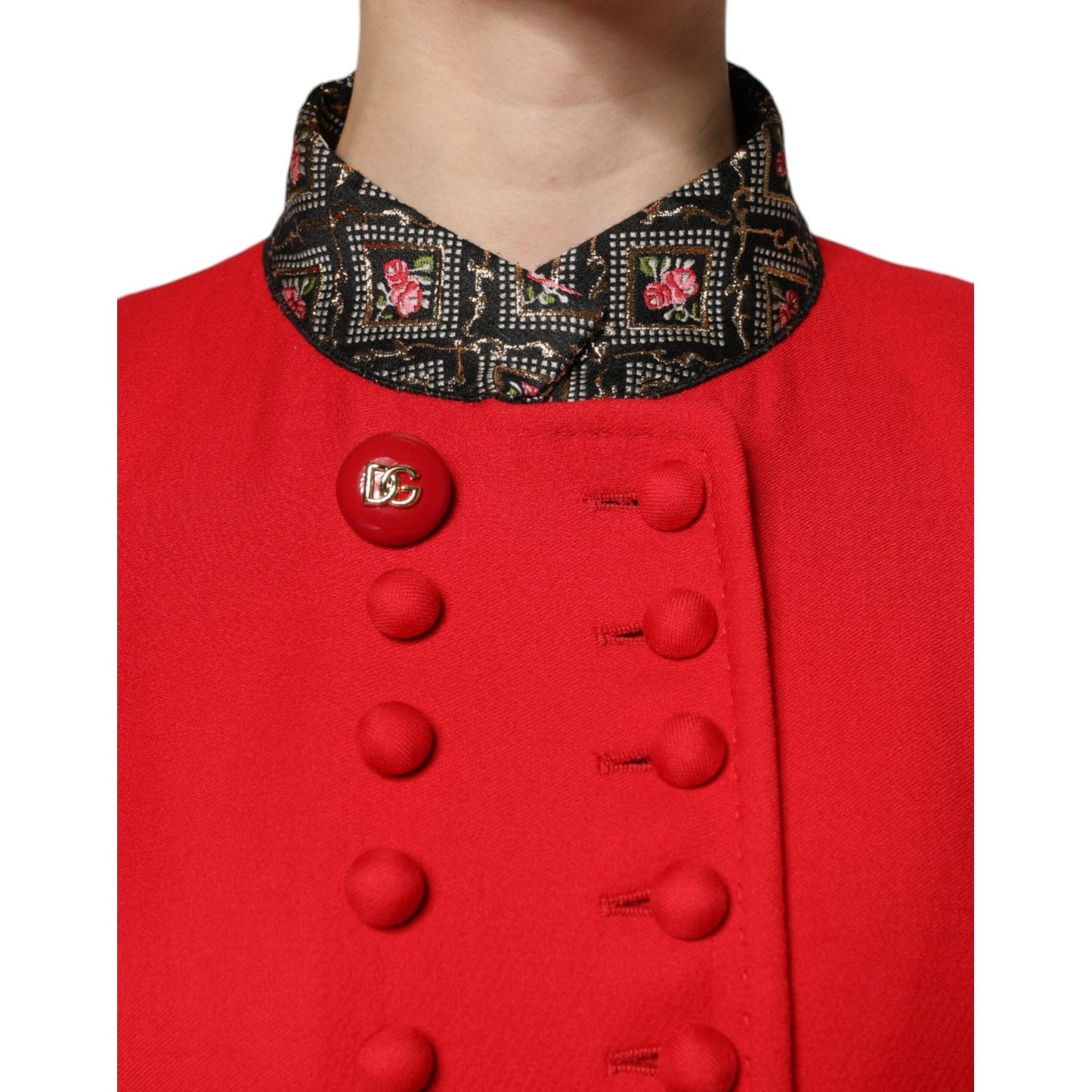 Dolce & Gabbana Red Jacquard Wool Women Trenchcoat Jacket