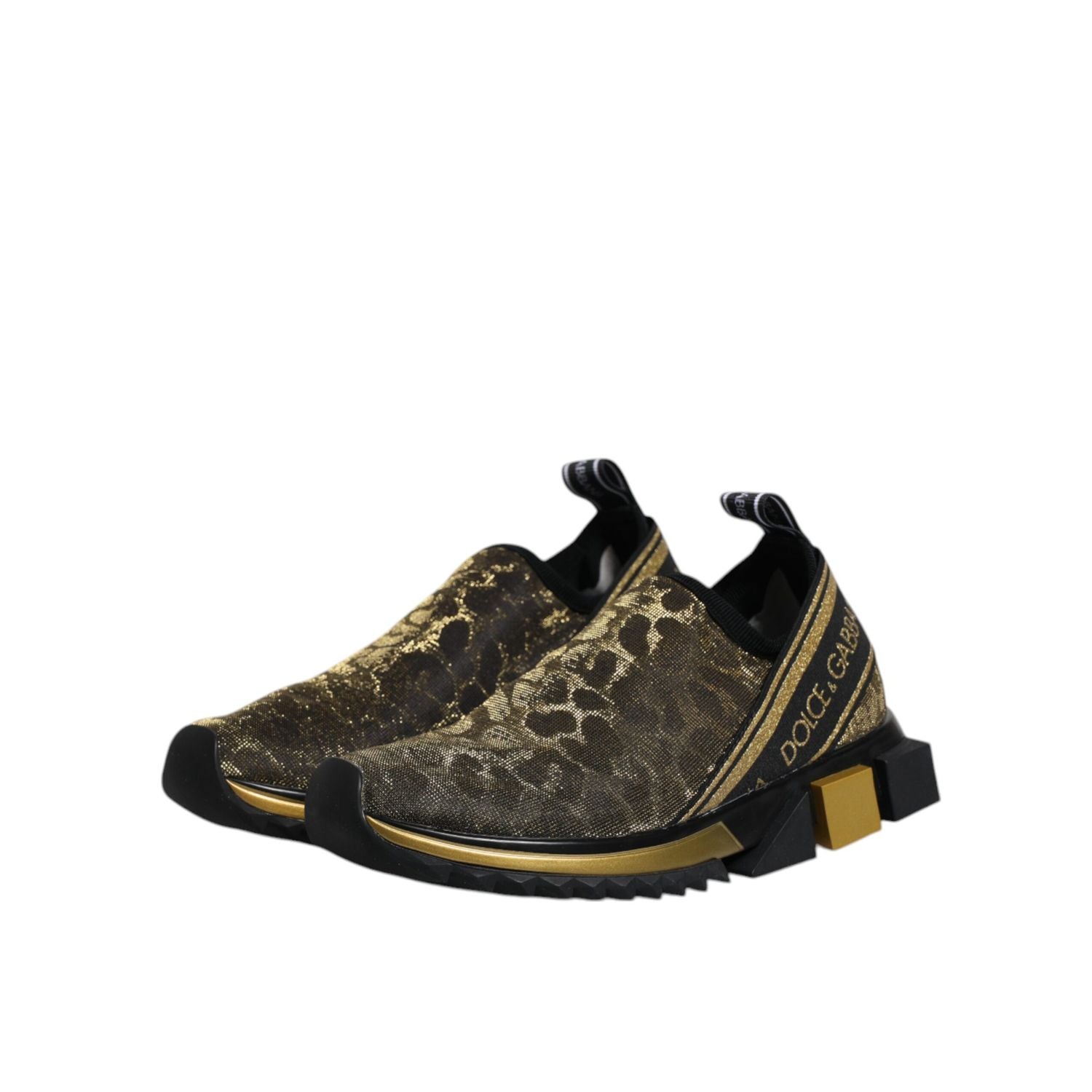 Dolce & Gabbana Gold Glitter Leopard Sorrento Sneakers Shoes