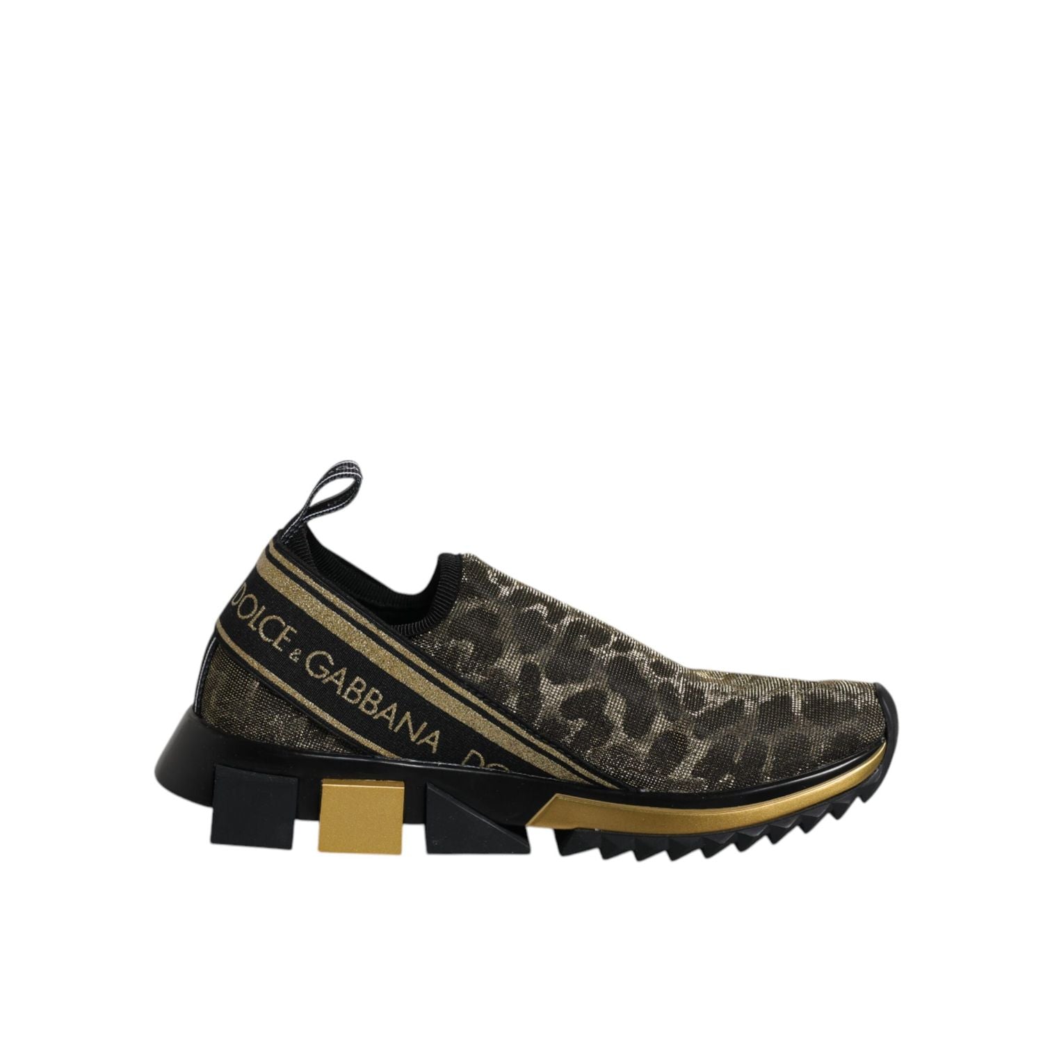 Dolce & Gabbana Gold Glitter Leopard Sorrento Sneakers Shoes