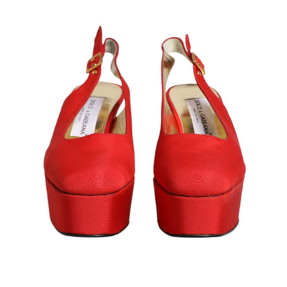 Dolce & Gabbana Red Platform Slingback Heels Sandals Shoes