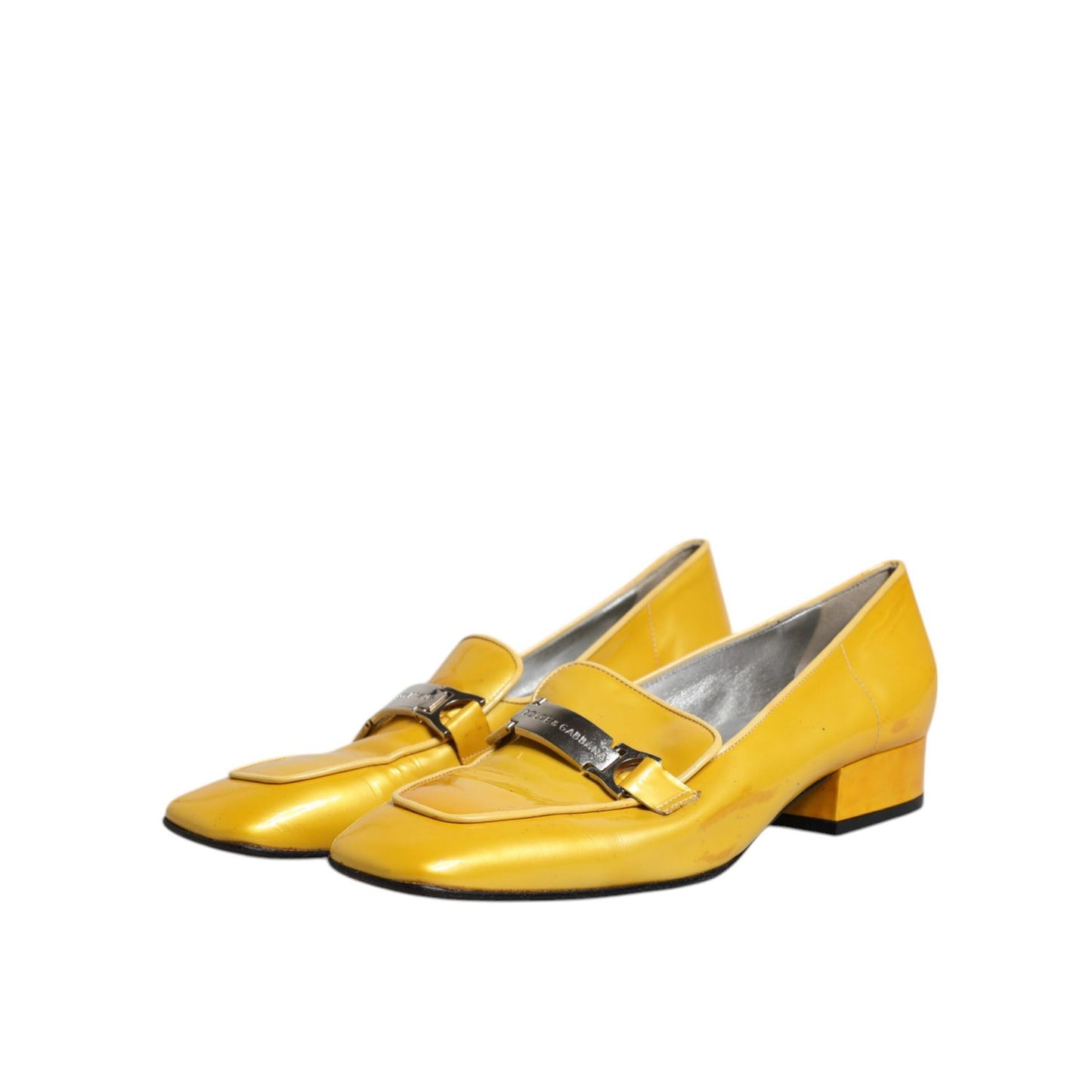 Dolce & Gabbana Yellow Leather Logo Plaque Slip On Mocassin Shoes LA12223-39