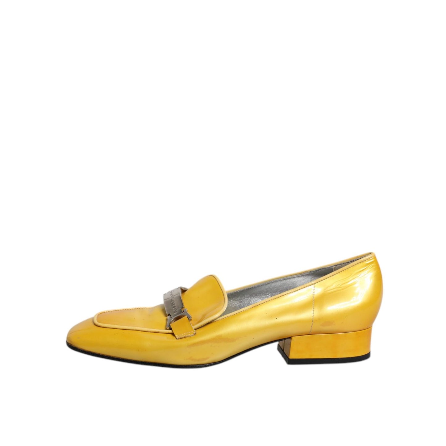 Dolce & Gabbana Yellow Leather Logo Plaque Slip On Mocassin Shoes LA12223-39