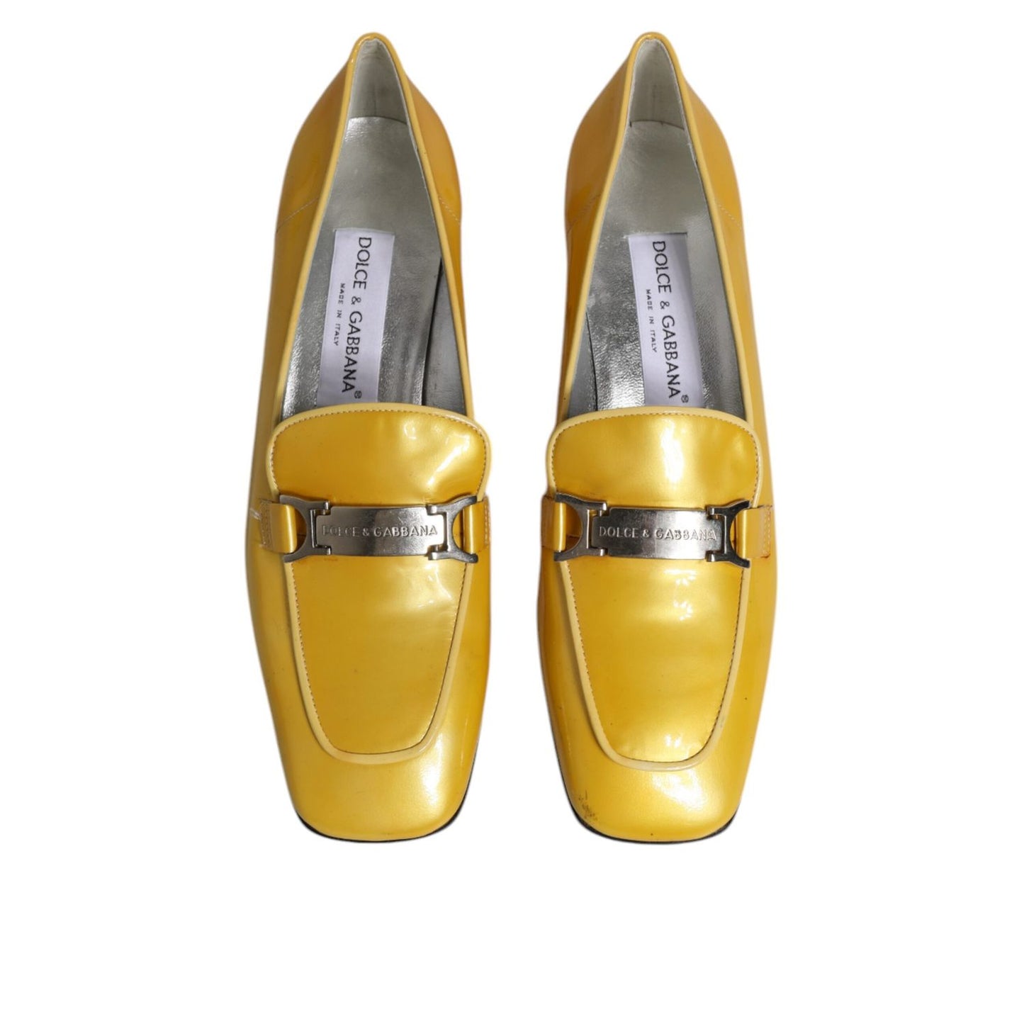 Dolce & Gabbana Yellow Leather Logo Plaque Slip On Mocassin Shoes LA12224-39