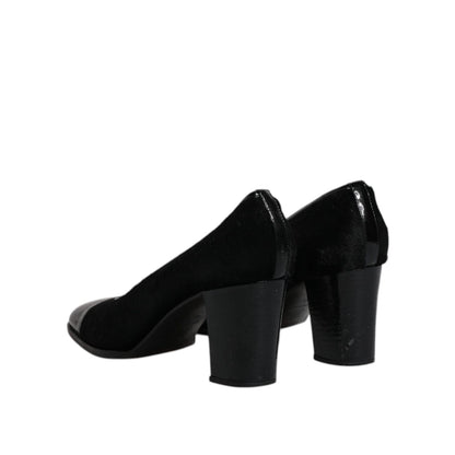 Dolce & Gabbana Black Leather Block Heels Pumps Shoes