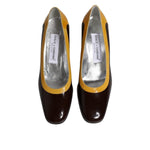 Dolce & Gabbana Yellow Brown Leather Block Heel Pumps Shoes LA12273-39