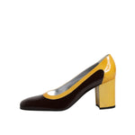 Dolce & Gabbana Yellow Brown Leather Block Heel Pumps Shoes LA12273-39
