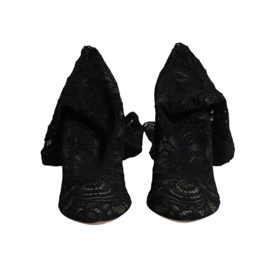 Dolce & Gabbana Black Stretch Socks Taormina Lace Boots Shoes