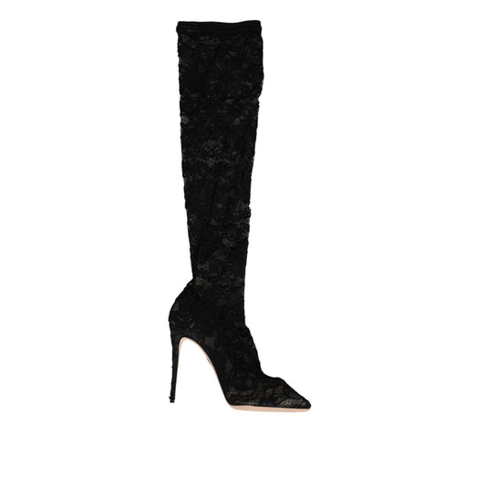 Dolce & Gabbana Black Stretch Socks Taormina Lace Boots Shoes