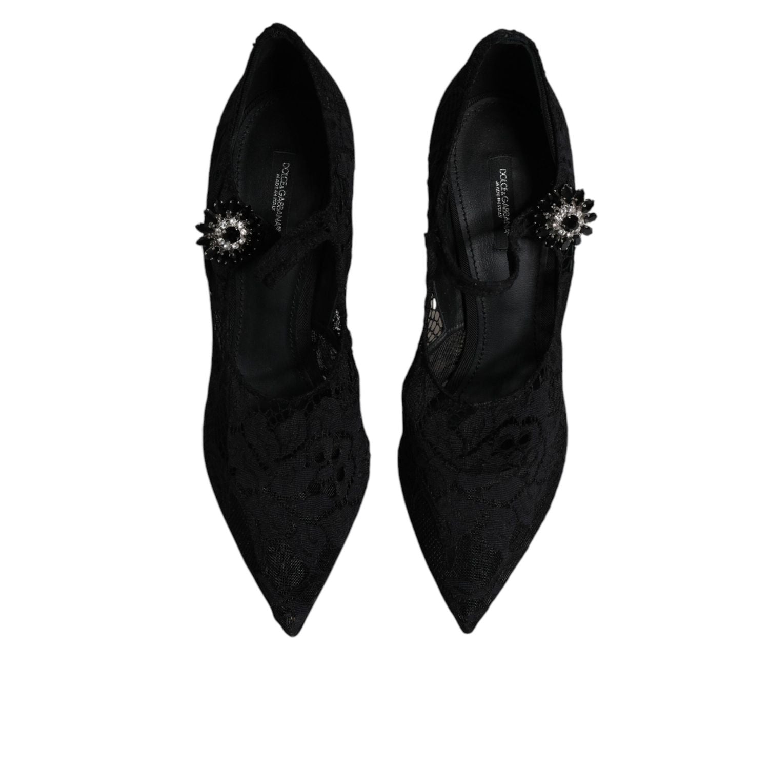 Dolce & Gabbana Black Lace Crystals Mary Jane Pumps Shoes
