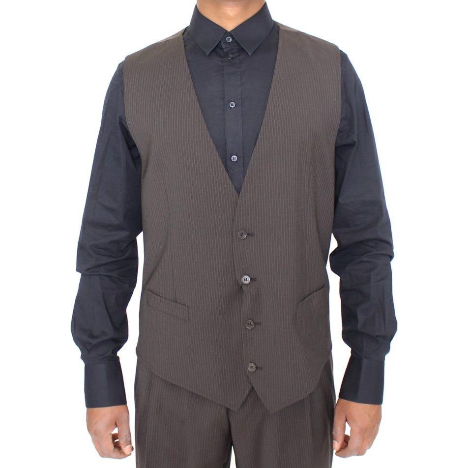 优雅棕色条纹羊毛连衣裙背心