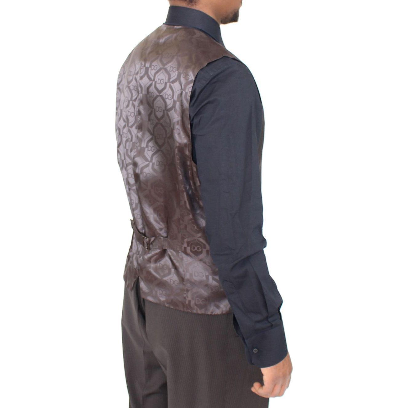 优雅棕色条纹羊毛连衣裙背心