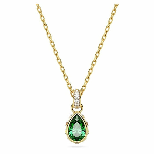 SWAROVSKI Mod. 5648751 lady's necklace in silver 925, gold-tone chain with green gemstone pendant, elegant quartz analog design.