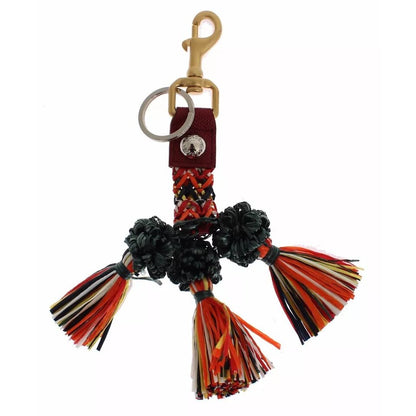 Dolce & Gabbana Multicolor Raffia Leather Clasp Finder Chain Keyring