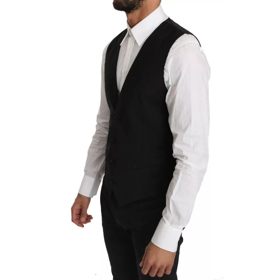 Dolce & Gabbana Black Wool Logo Waistcoat Vest