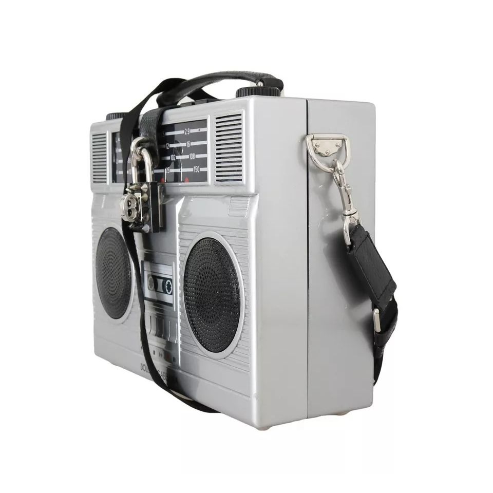 Dolce & Gabbana Silver Retro Radio Boombox Limited Edition Handmade Wood Bag