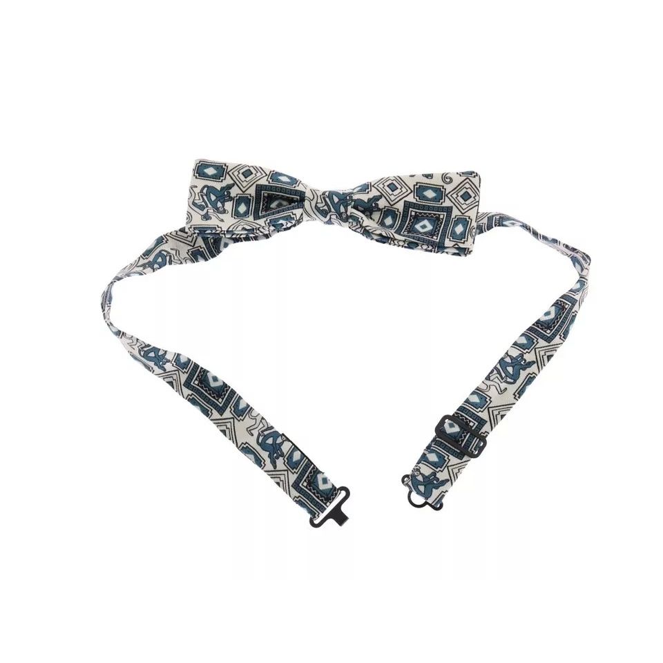 Dolce & Gabbana White Blue Silk Bowtie Leather Belt Gift Box Set