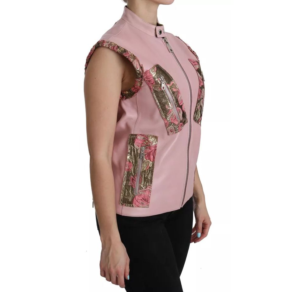 Dolce & Gabbana Pink Leather Sleeveless Vest Jacket Blouse