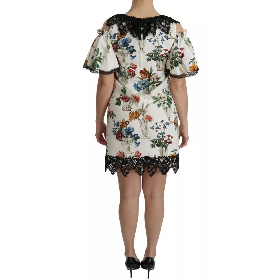 Dolce & Gabbana White Lace Floral Vase Shift Mini Dress