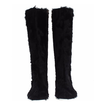 Dolce & Gabbana Black Xiangao Lamb Fur Leather Boots