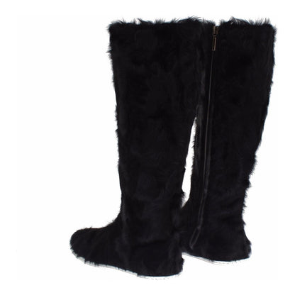 Dolce & Gabbana Black Xiangao Lamb Fur Leather Boots